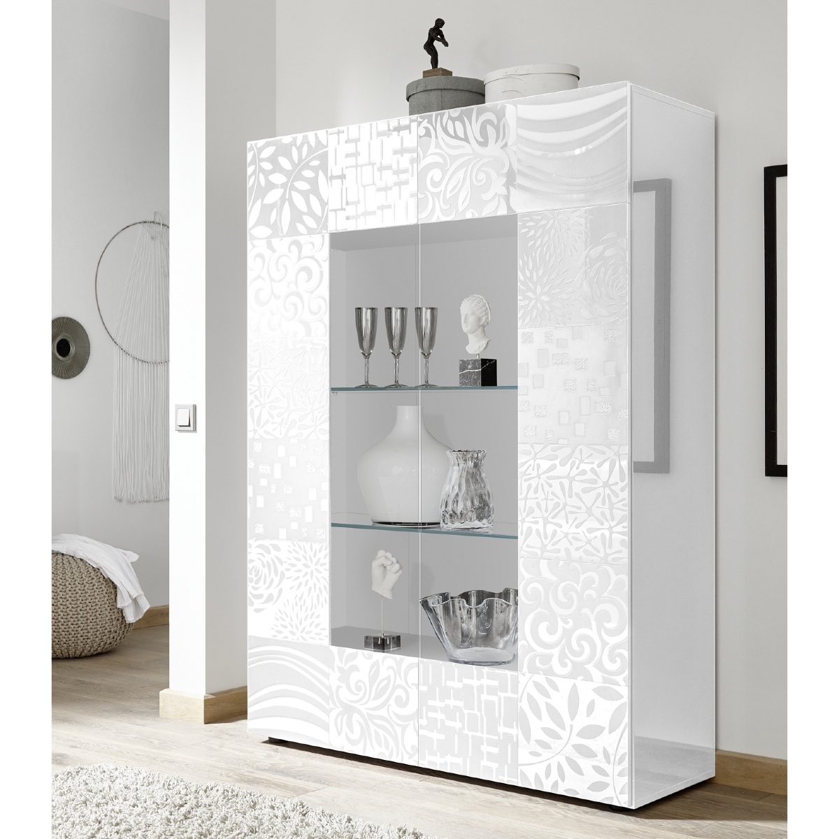 Vitrine moderne laqué blanc 2 portes vitrées SARA
