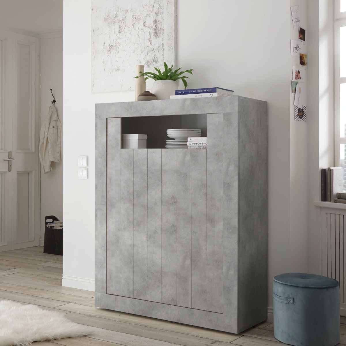 Argentier-bar moderne gris béton 2 portes NIO