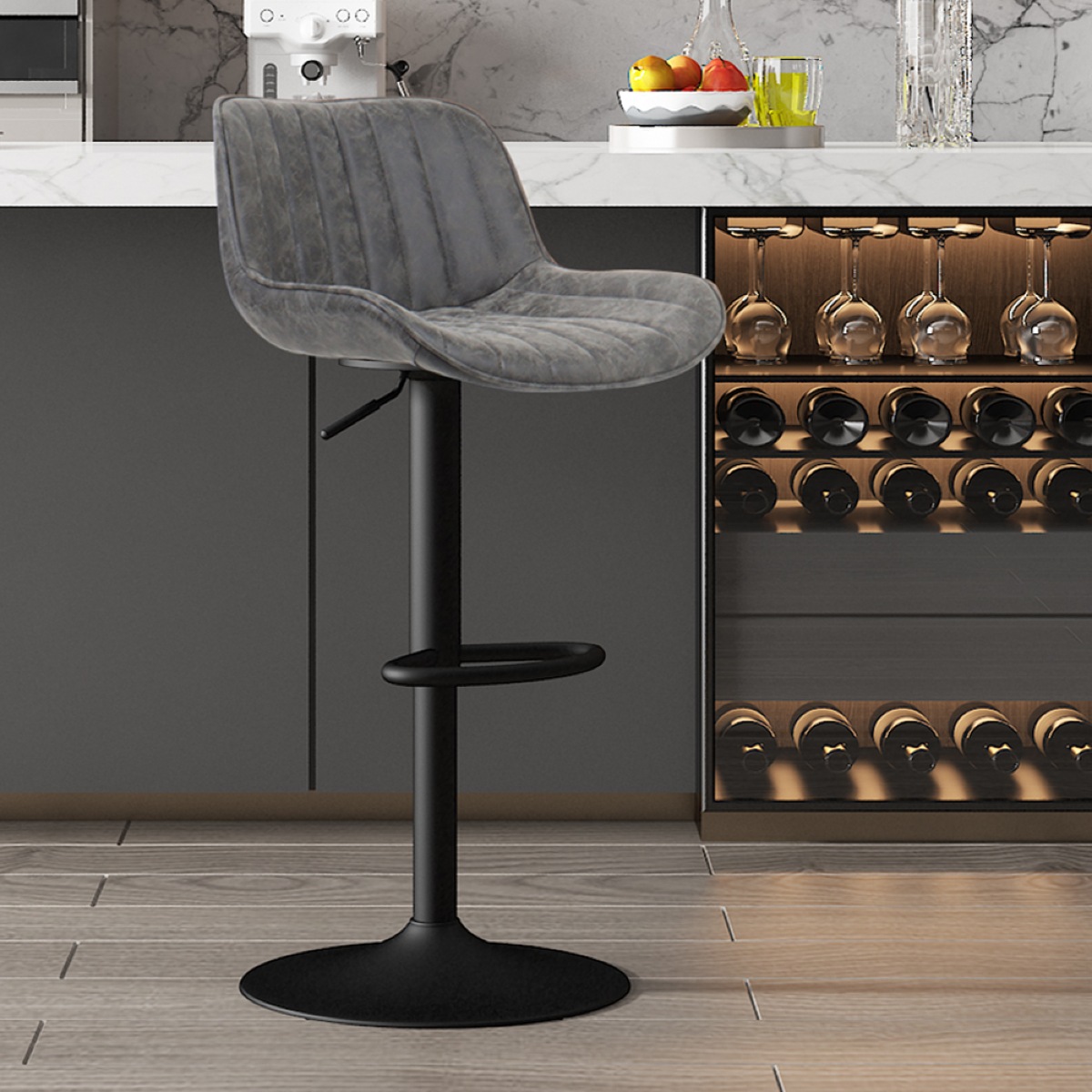 Tabouret de bar réglables et pivotants en PU gris NAFFA (lot de