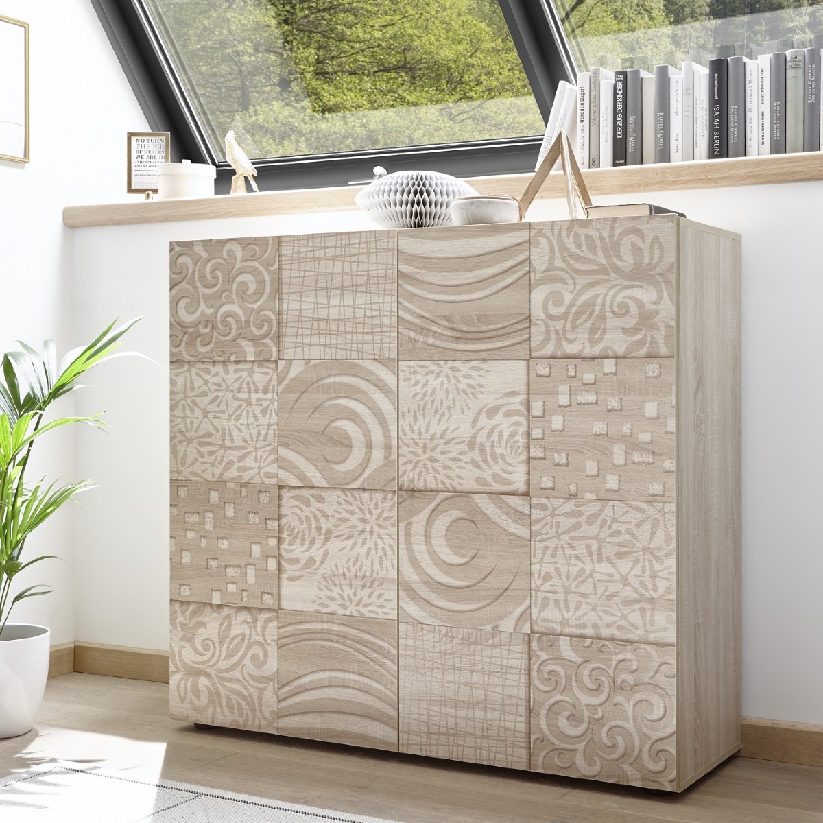 Meuble bar moderne coloris chêne clair 2 portes SARA