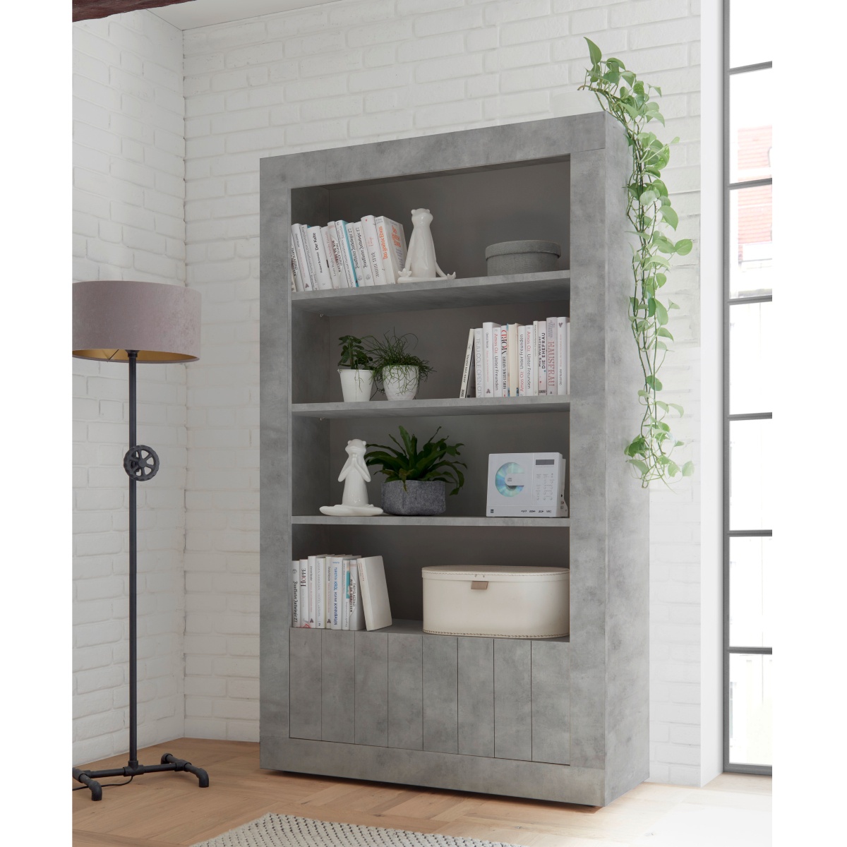 Bibliothèque moderne gris béton 110cm NIO