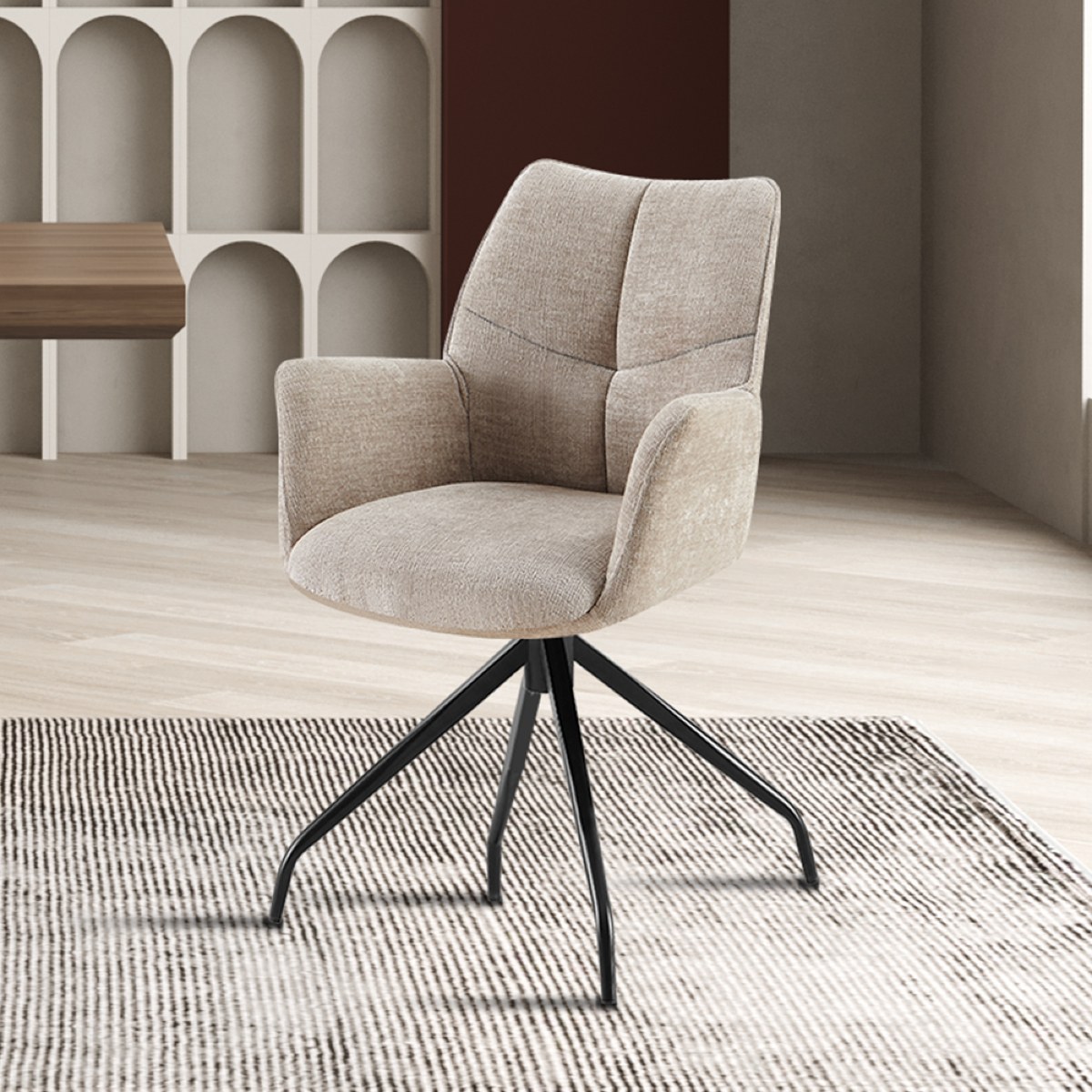 Chaise pivotante avec accoudoirs beige MORLAIX (lot de 2)