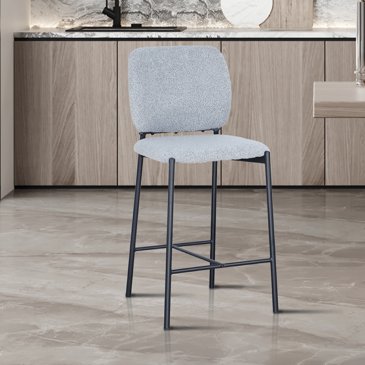 Lot de 2 chaises de bar en tissu bouclé gris clair SOFIA