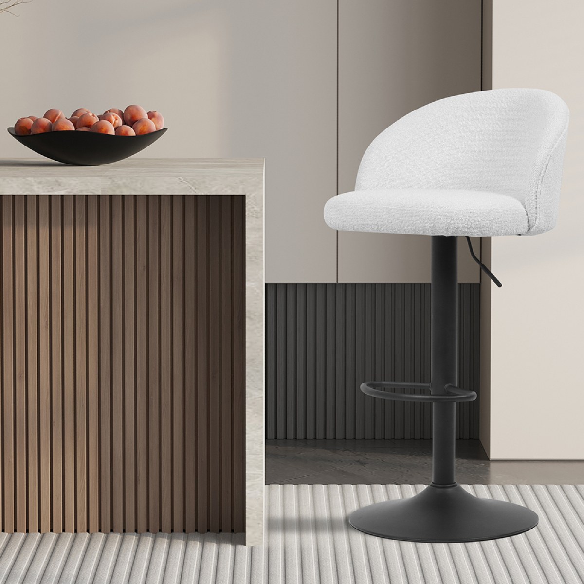 Tabouret de bar pivotant en tissu bouclé blanc RABAT (lot de 2)