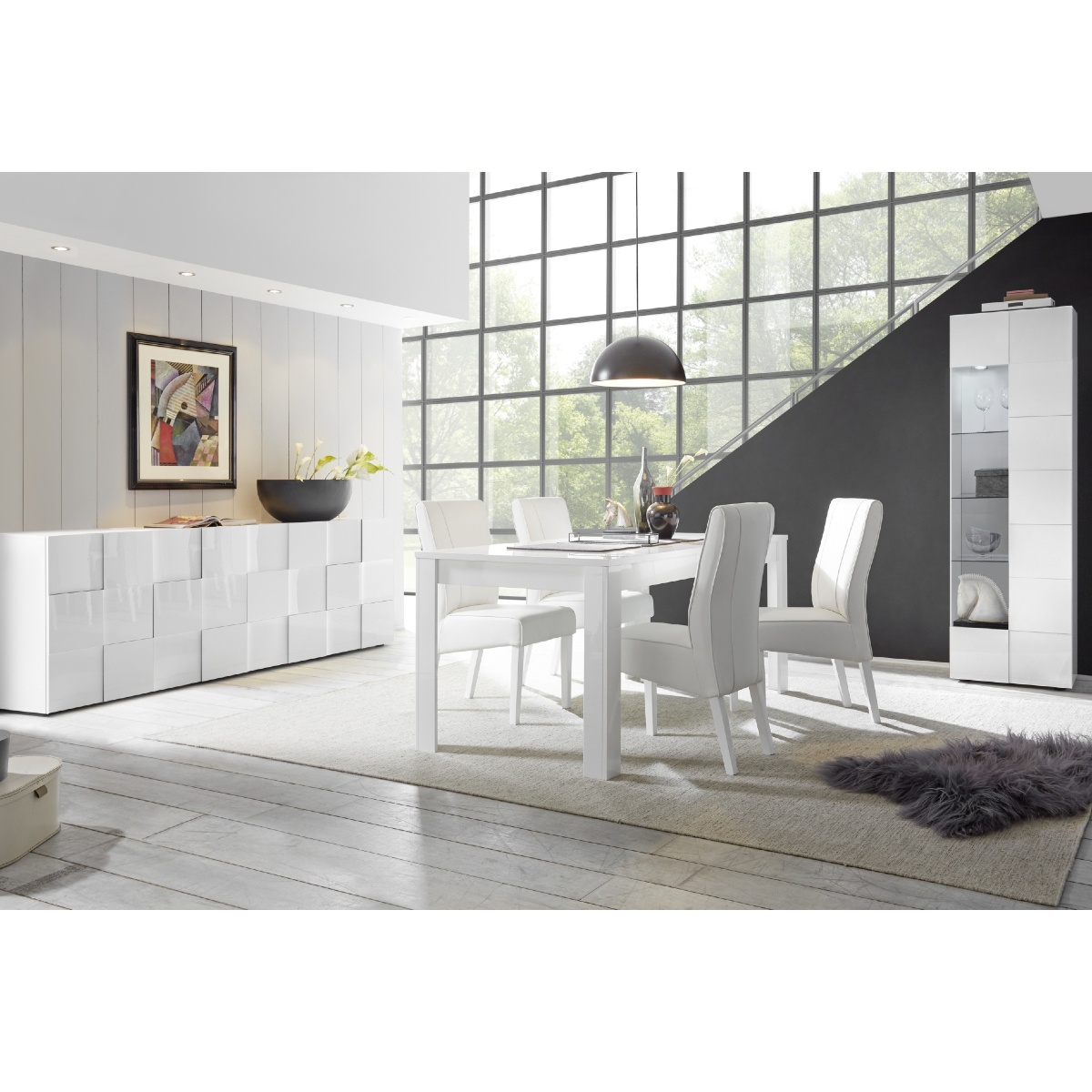 Salle à manger complète design laqué blanc MADO