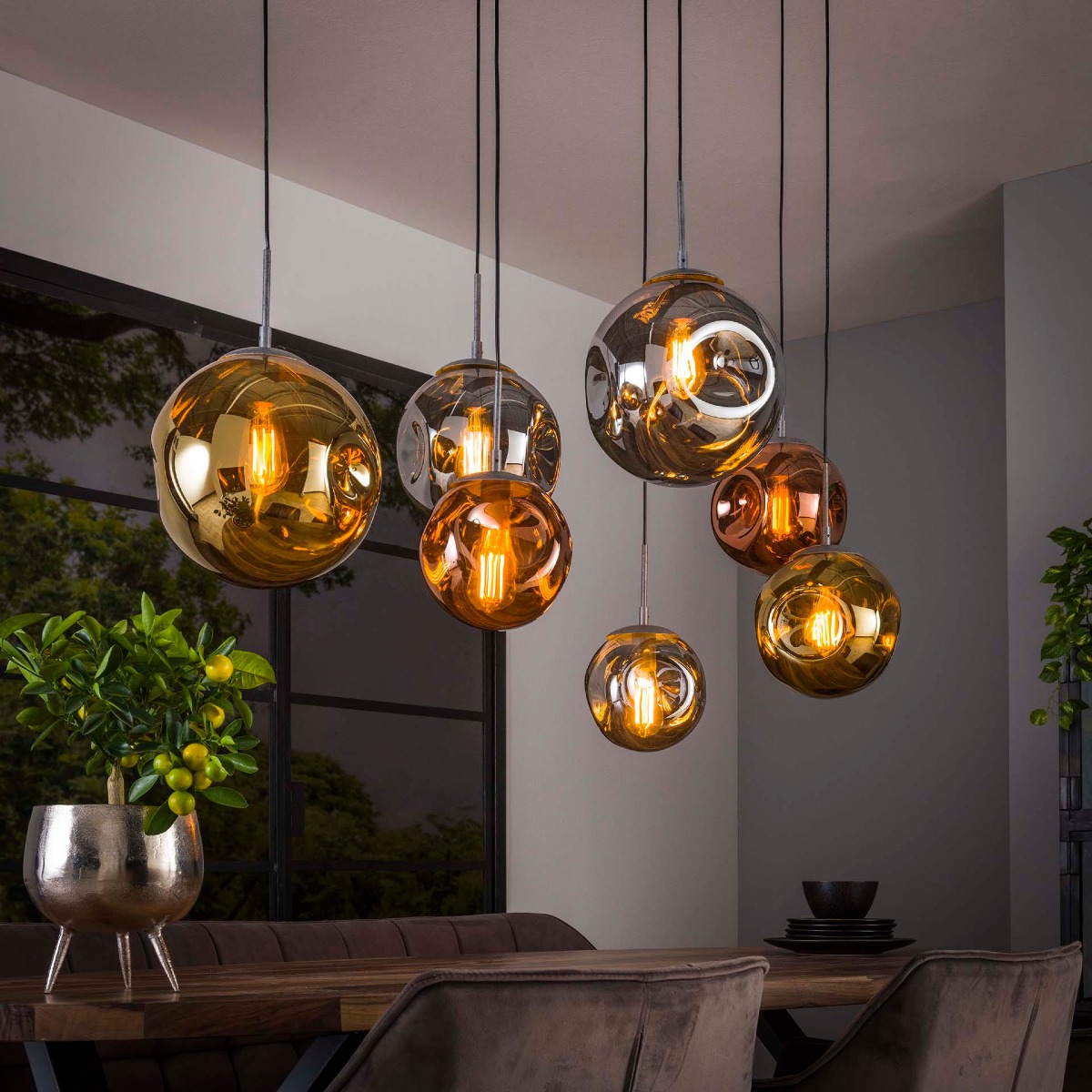 Luminaire suspension design en verre 7 lampes LAURA
