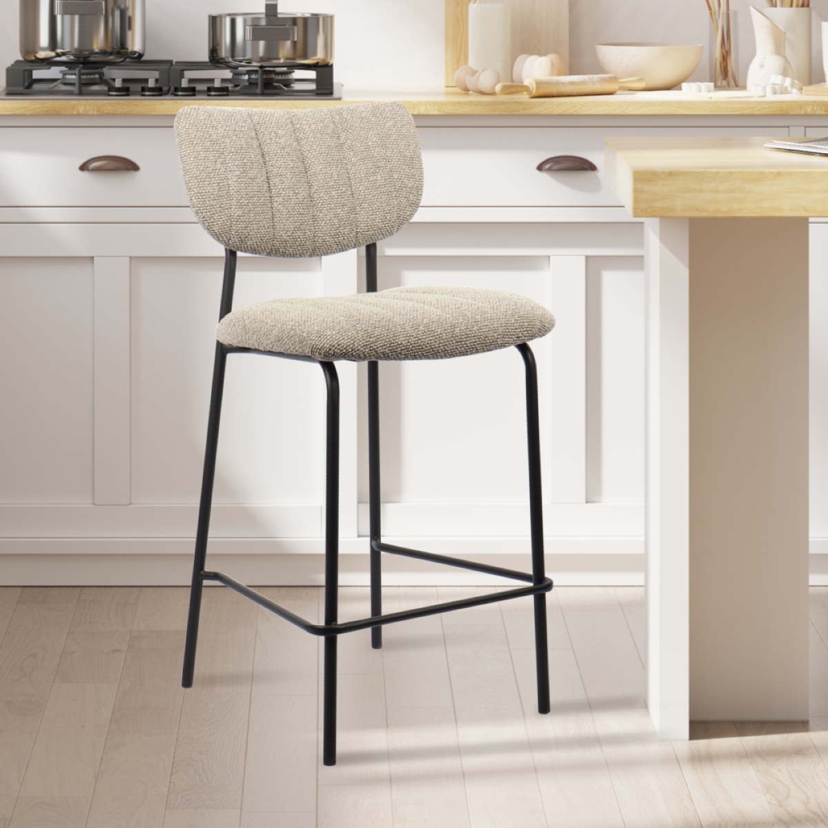 Lot de 2 chaises de bar en tissu taupe ANTO