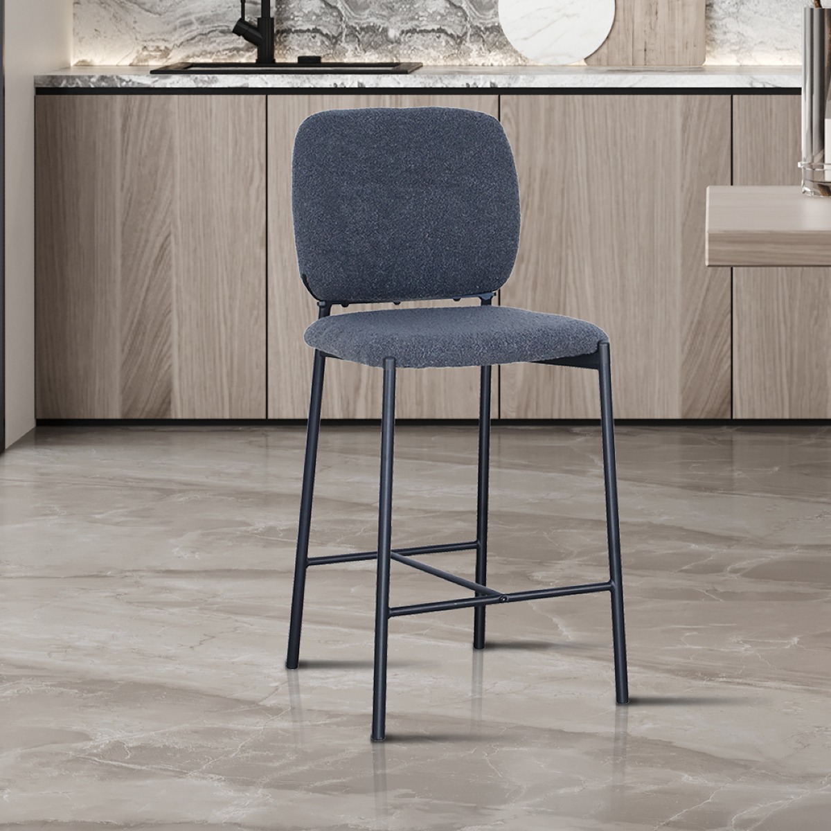 Lot de 2 chaises de bar en tissu bouclé gris anthracite SOFIA