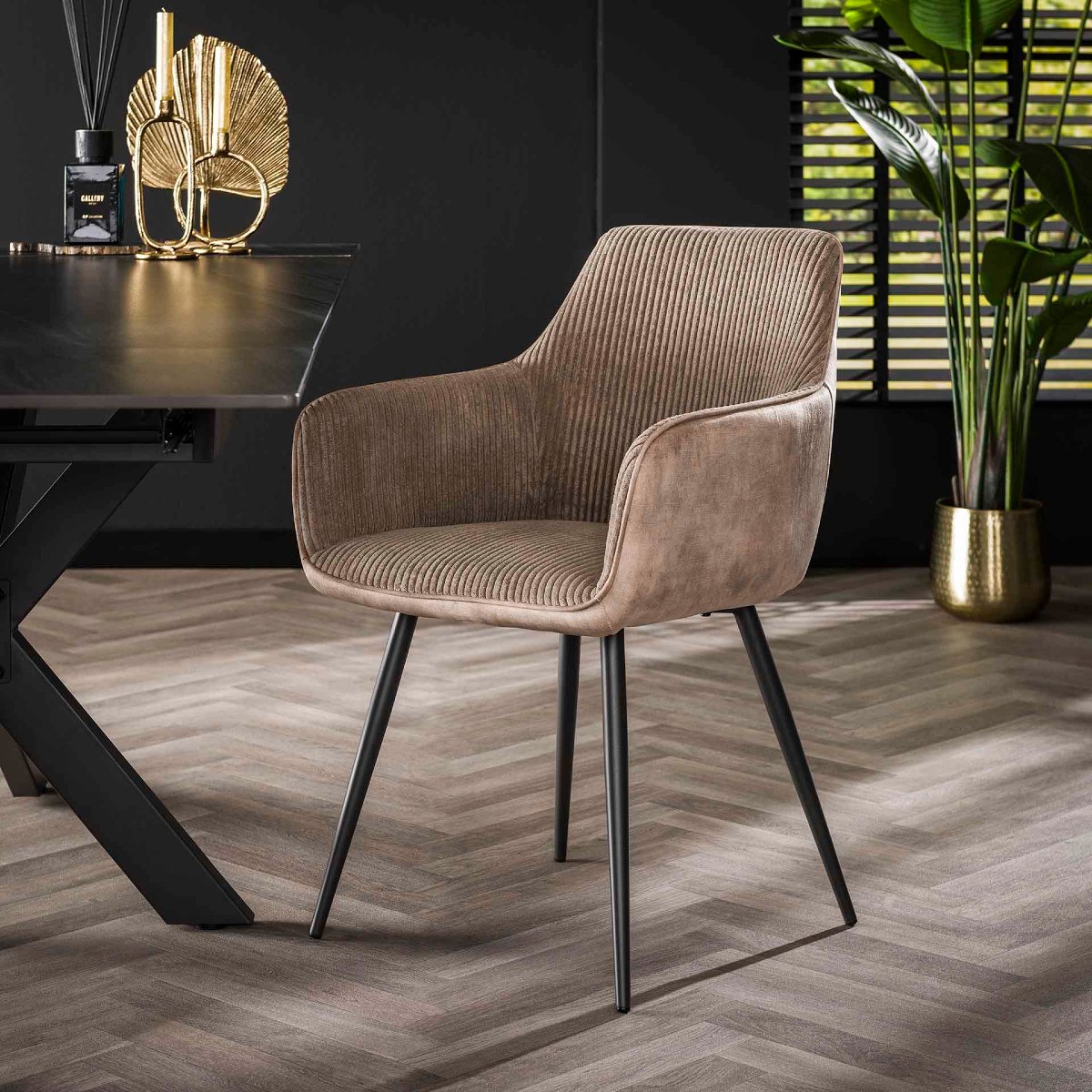 Chaise fauteuil en velours côtelé taupe BIBO (lot de 2)