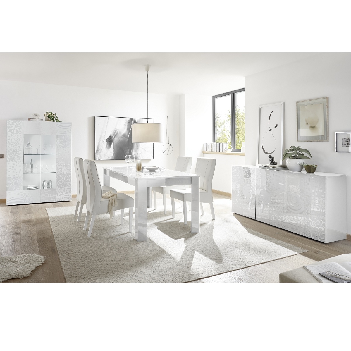 Salle à manger complète moderne laqué blanc SARA