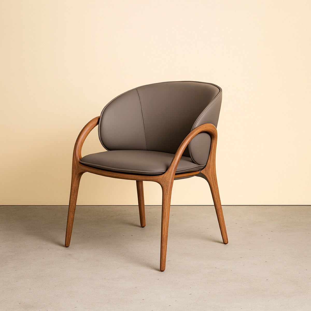 Chaise en cuir gris foncé et pied bois noyer HOBA (lot de 2)