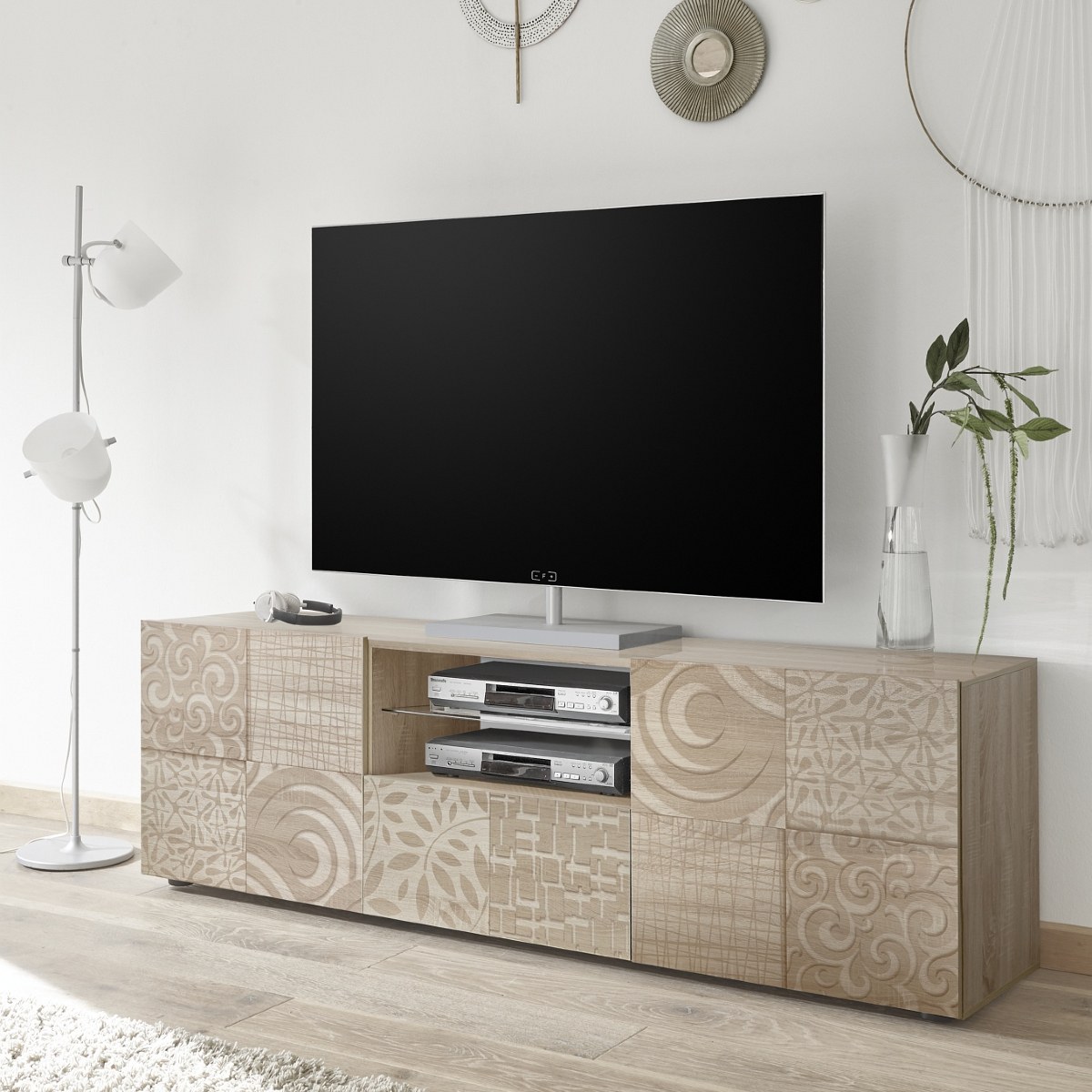 Meuble TV moderne coloris chêne clair 180cm SARA