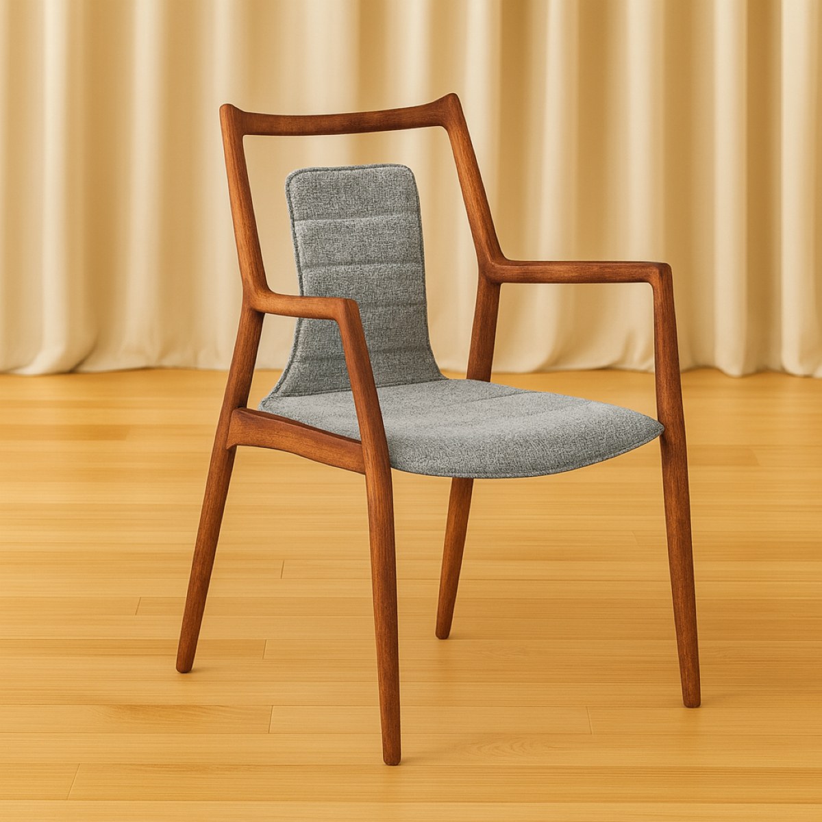 Chaise en tissu gris clair et bois massif YO (lot de 2)