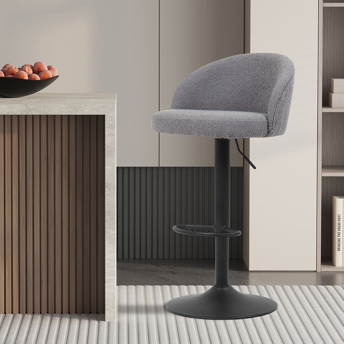 Tabouret de bar pivotant en tissu bouclé gris RABAT (lot de 2)