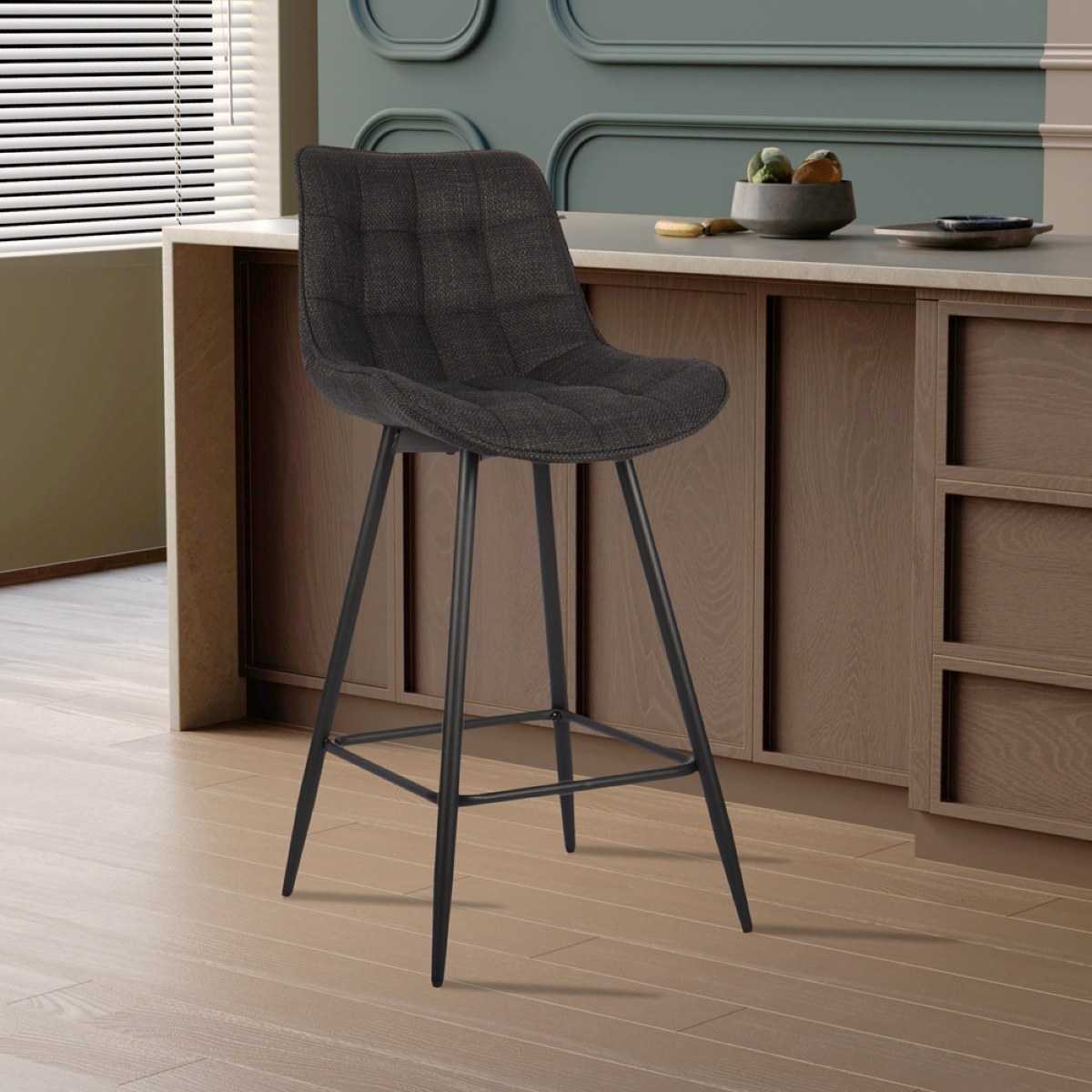 Lot de 2 chaises de bar en tissu gris anthracite BARIA