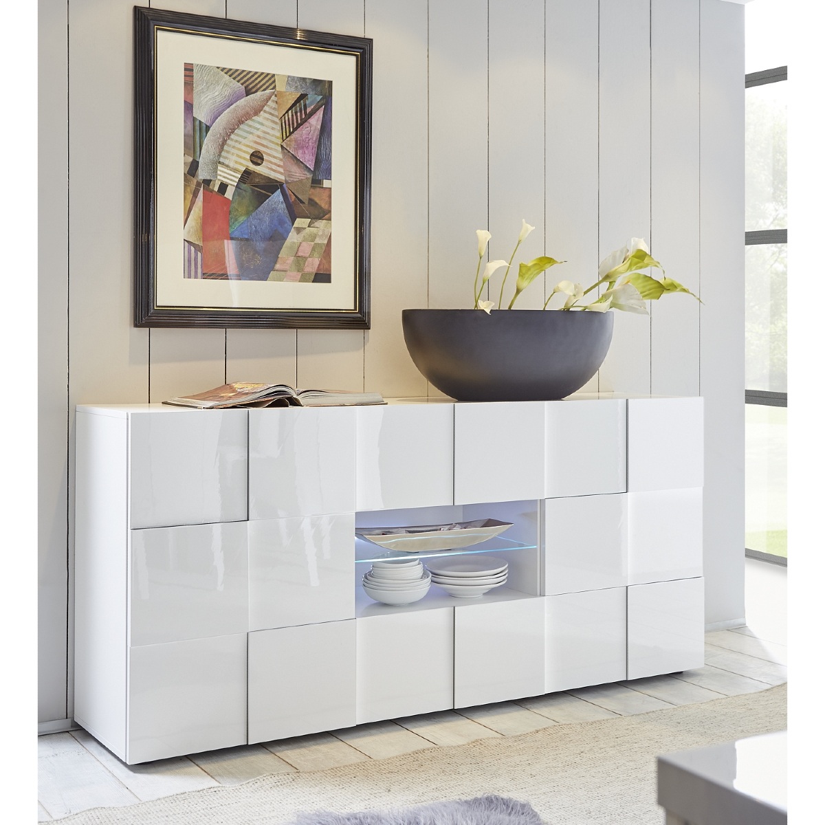 Buffet bas design laqué blanc 2 portes-2 tiroirs MADO