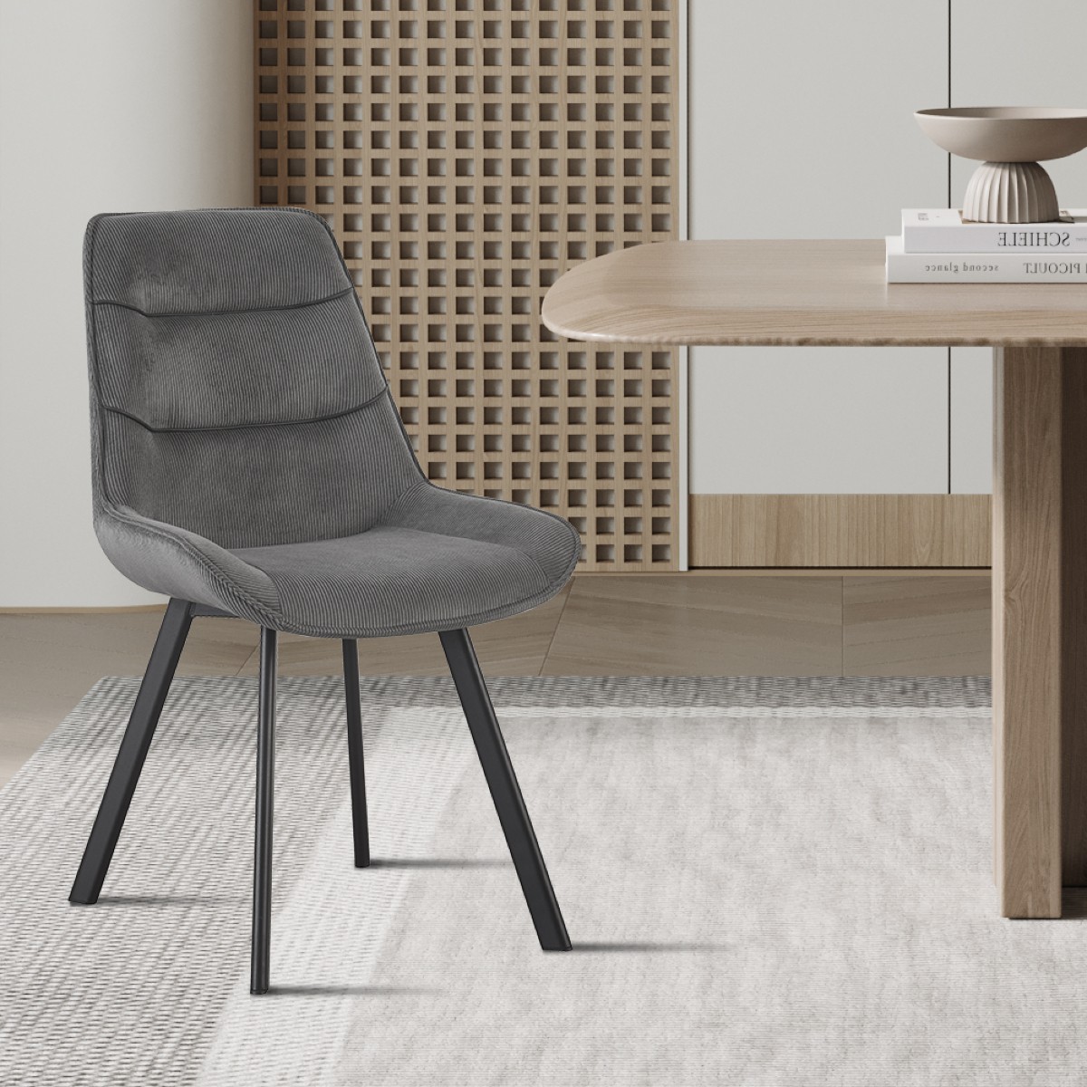 Chaise en velours côtelé gris MELIA (lot de 2)