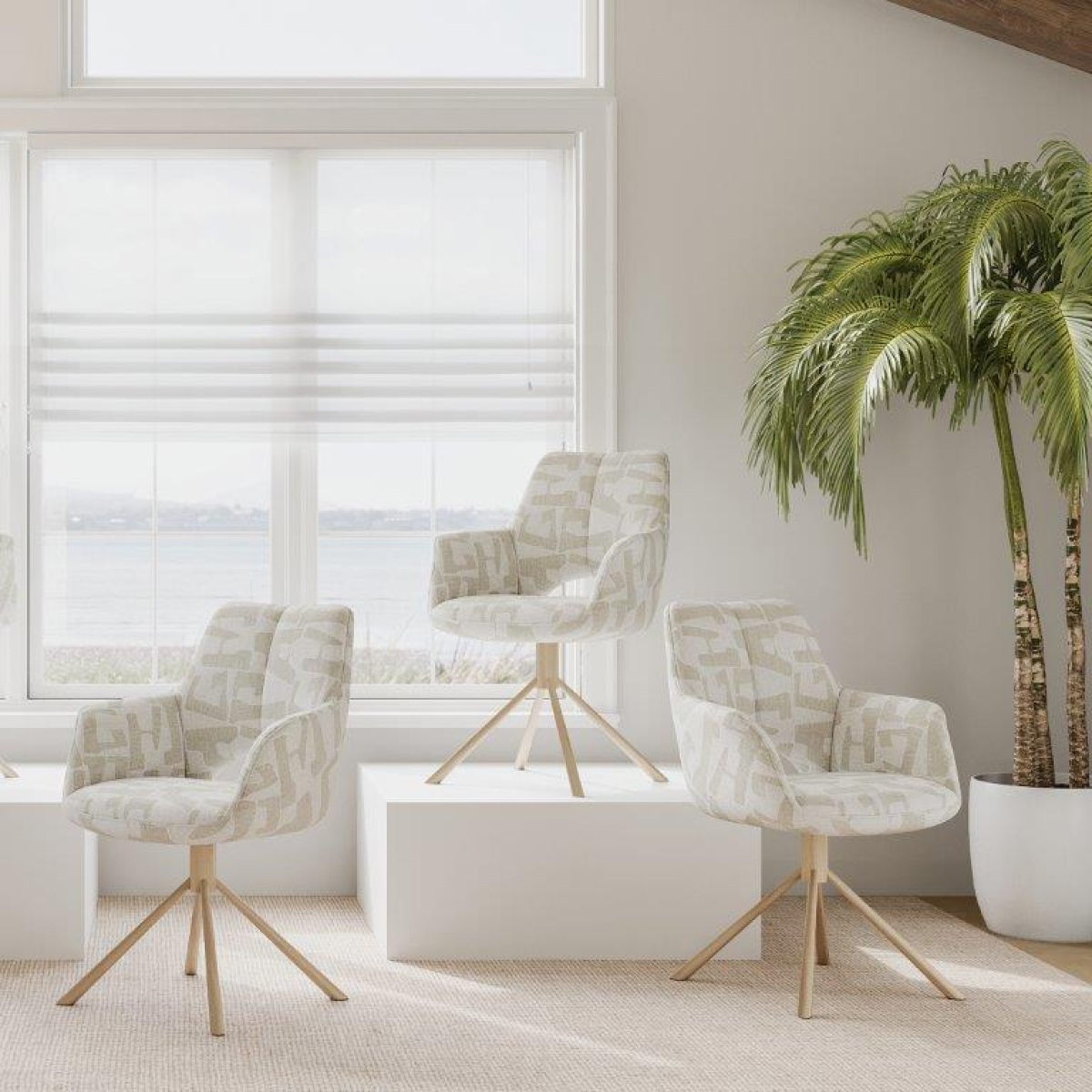 Chaise de salle à manger en tissu beige pied bois VASKA (lot de 2)