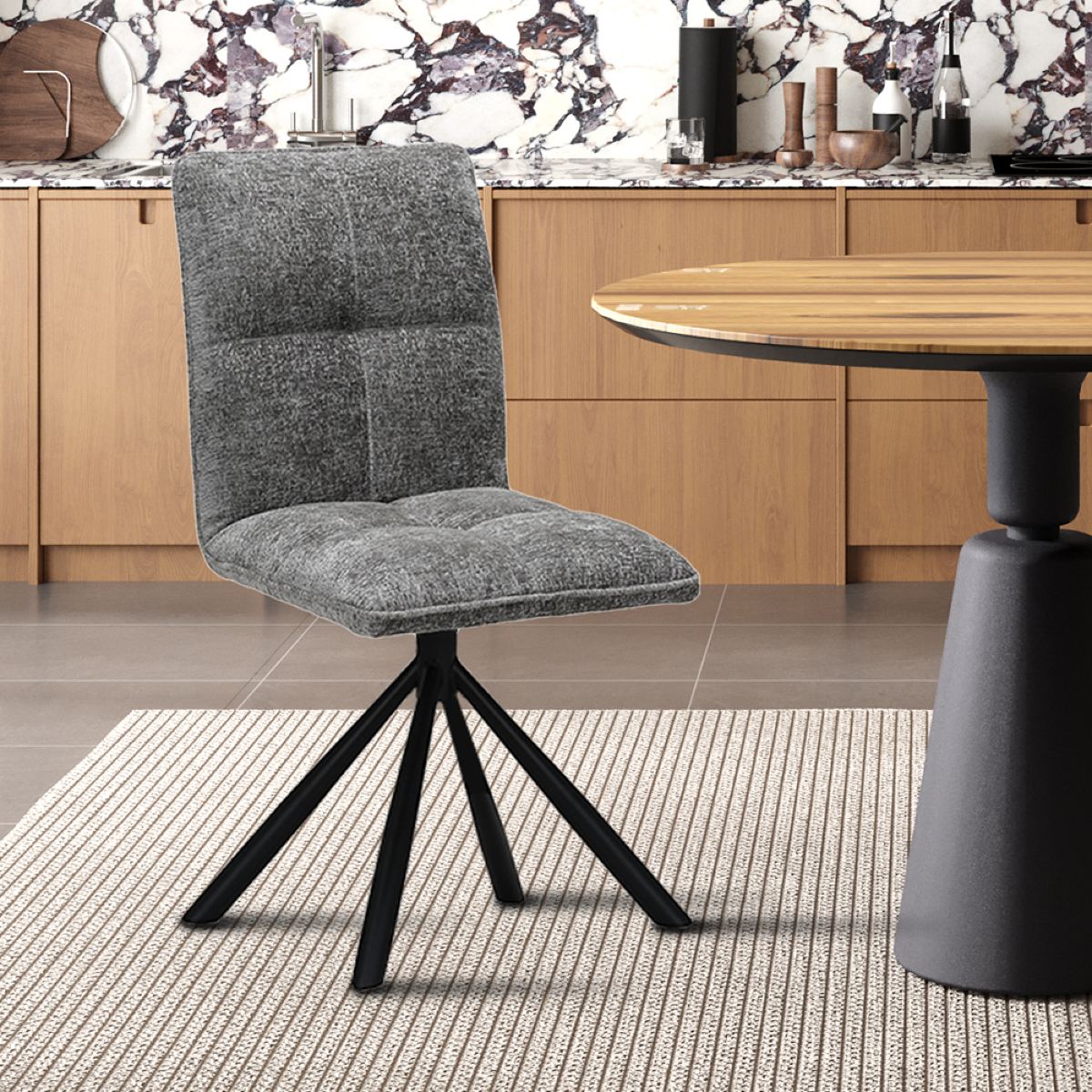 Chaise pivotante en tissu gris KAJA (lot de 2)