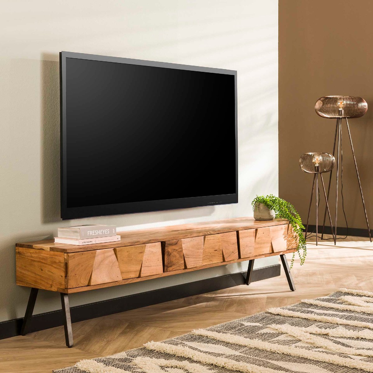 Meuble TV en bois d’acacia massif 180cm DINO