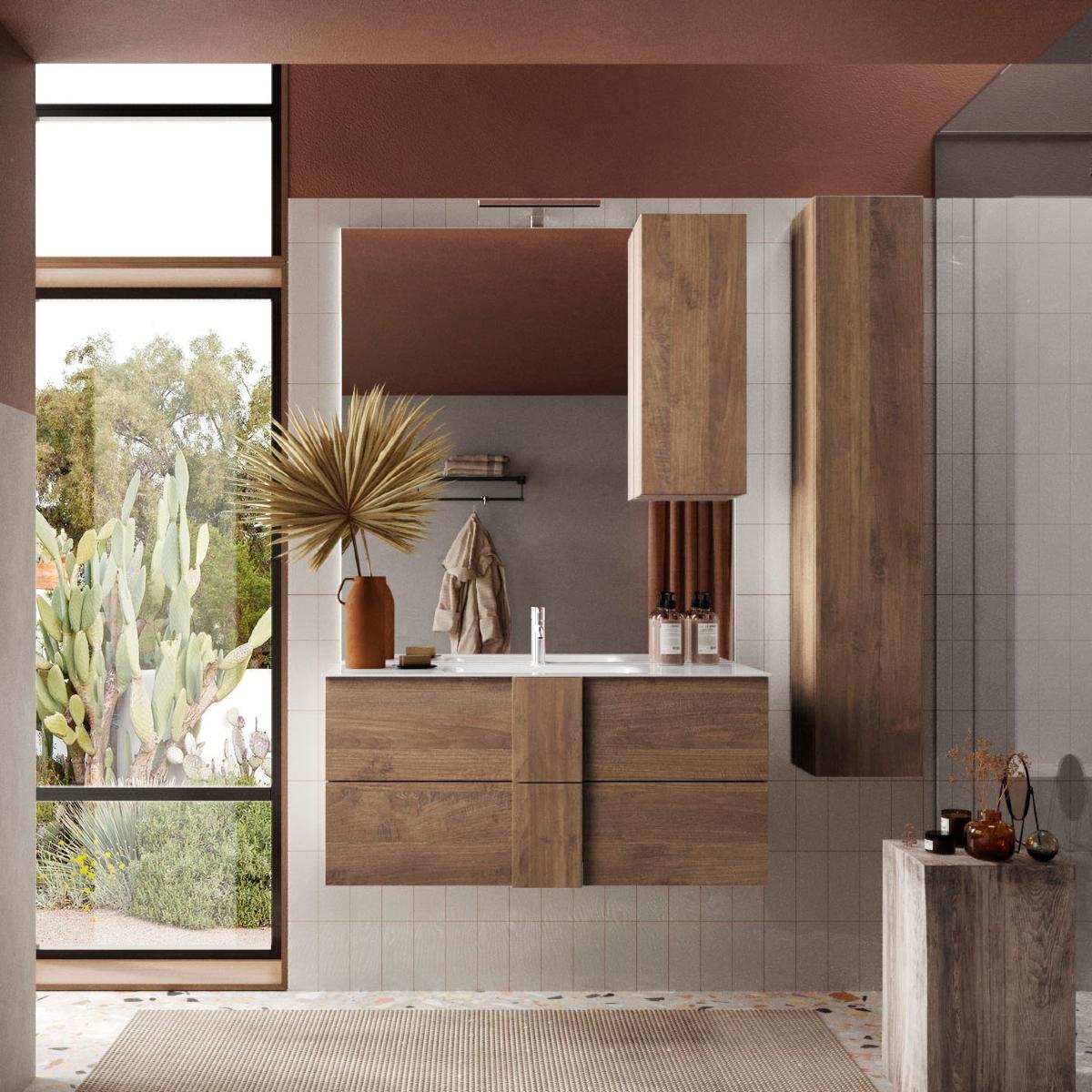 Meuble vasque suspendu 100cm + vasque + miroir + colonne TERRA