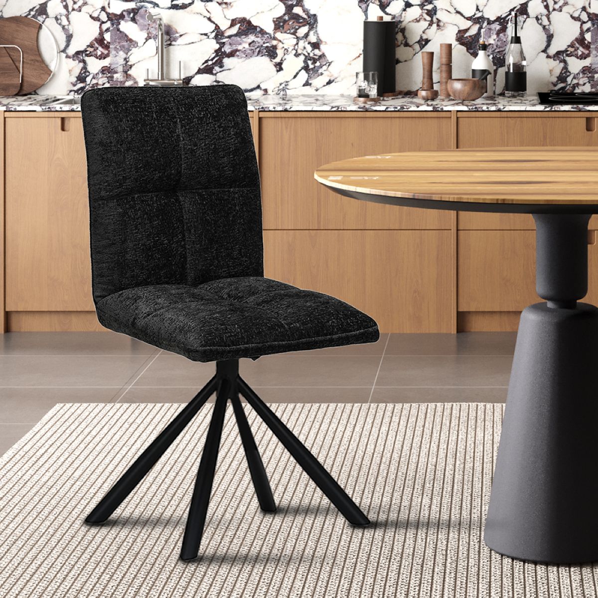 Chaise pivotante en tissu gris foncé KAJA (lot de 2)