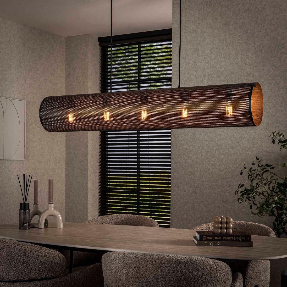 Luminaire suspension tube en métal 5 lampes TEO