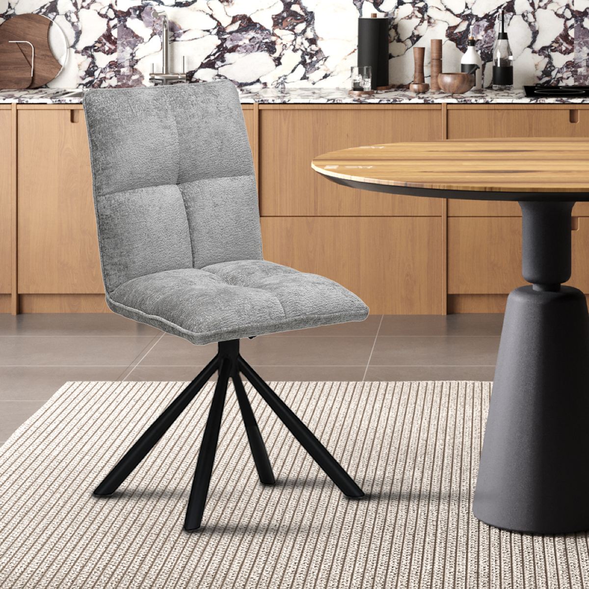 Chaise pivotante en tissu gris clair KAJA (lot de 2)