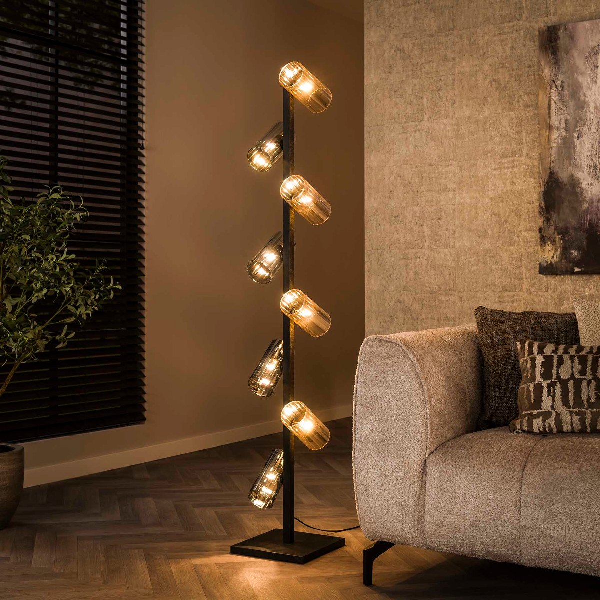 Lampadaire en verre ambré et chromé CLASSY