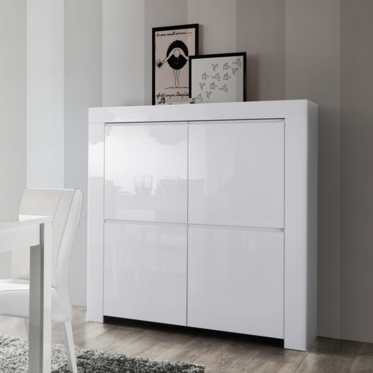 Argentier-bar design laqué blanc 4 portes APHODITE