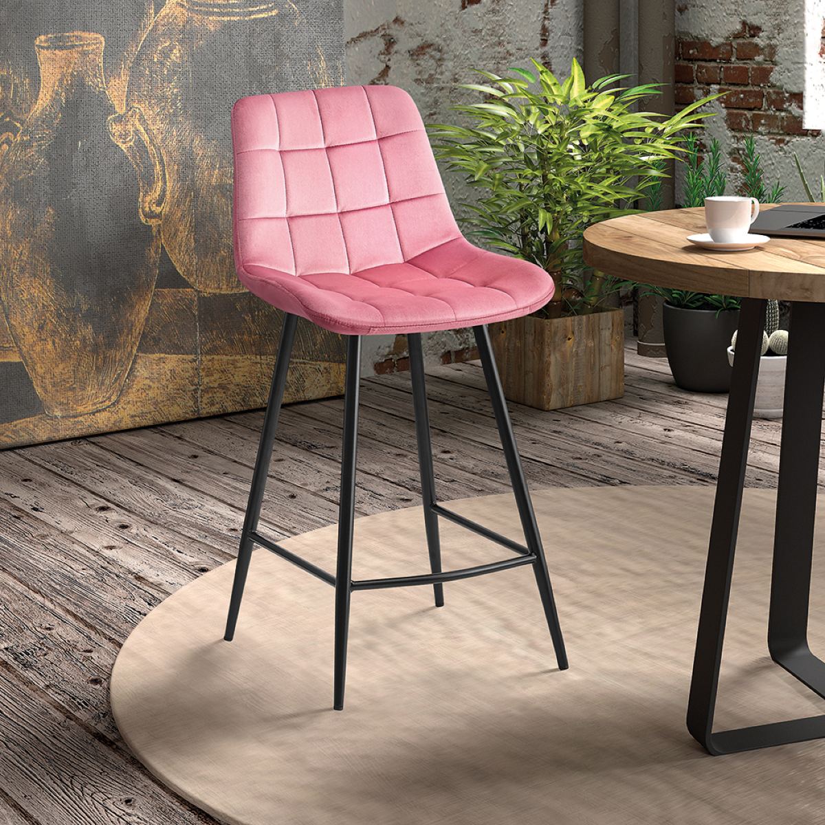 Chaise de bar en velours rose JUSTINE (lot de 2)
