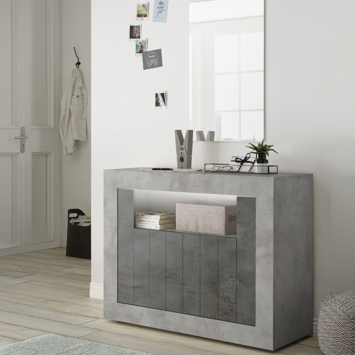 Buffet moderne gris béton et gris oxyde 2 portes 110cm NIO