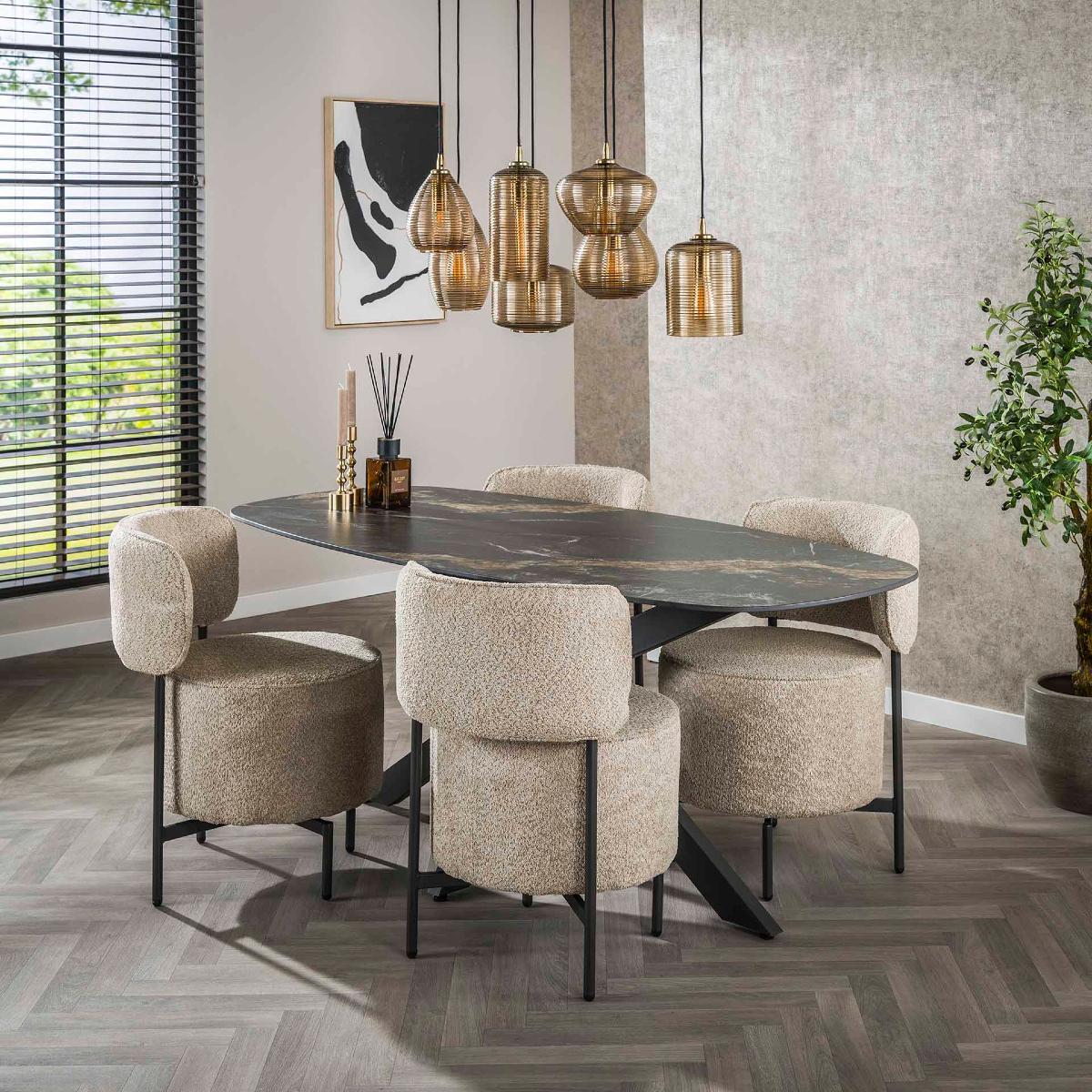 Table à manger ovale en céramique avec pied central DANY