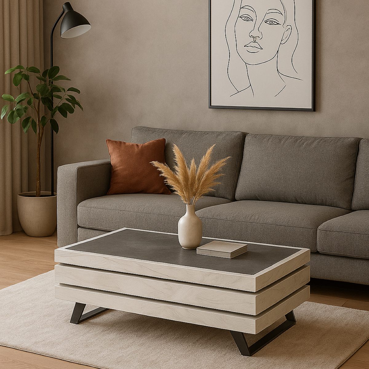 Table basse contemporaine plateau effet céramique GILDA