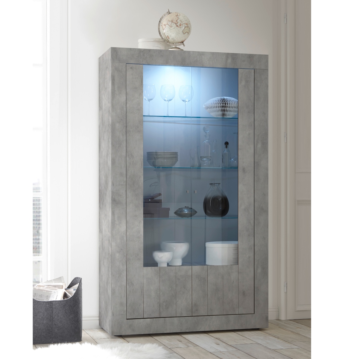Vitrine moderne gris béton 2 portes 110cm NIO