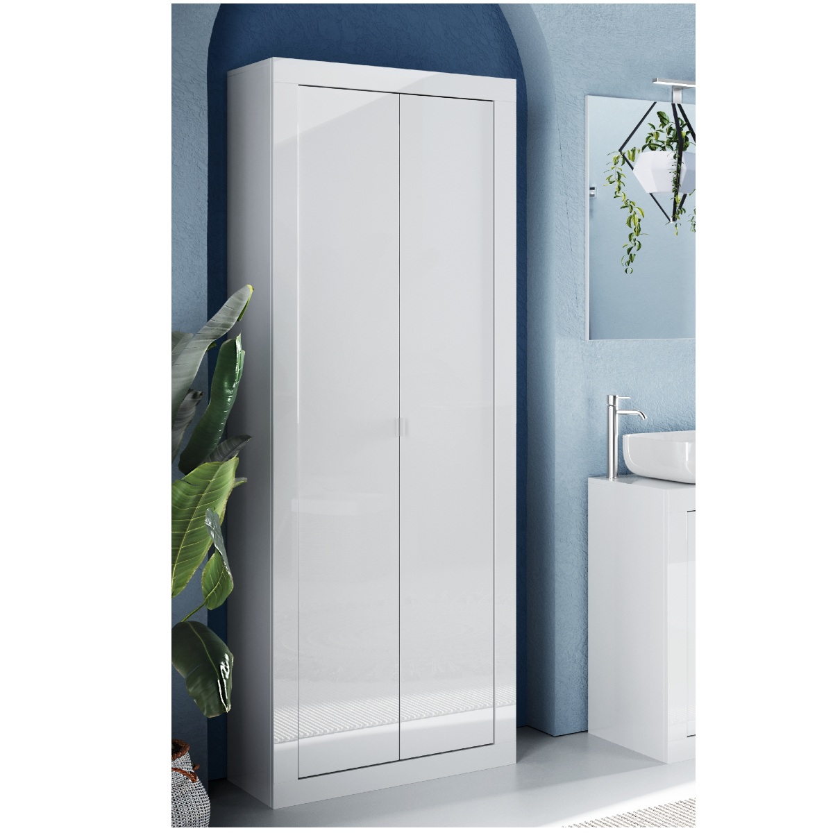 Armoire de salle de bain design 2 portes laqué blanc CALIA