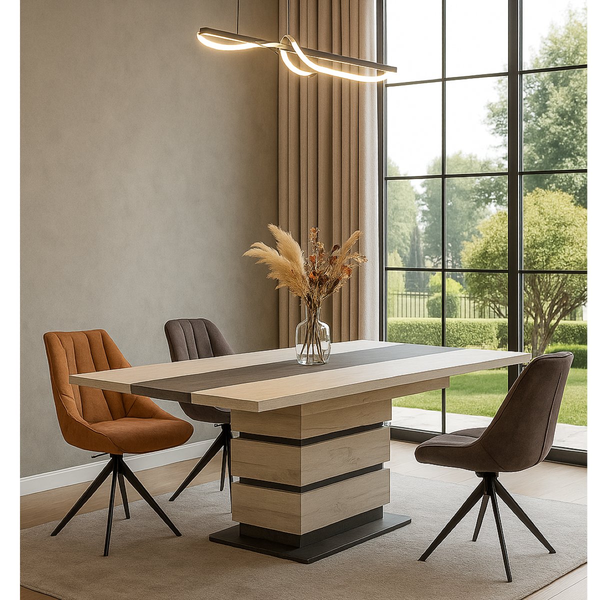 Table à manger moderne avec rallonge pied design 200 GILDA