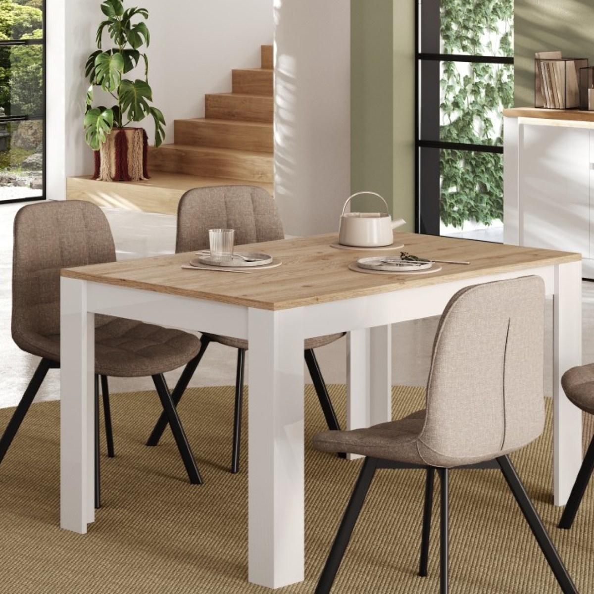 Table à manger moderne laqué blanc et bois 180cm ARIA