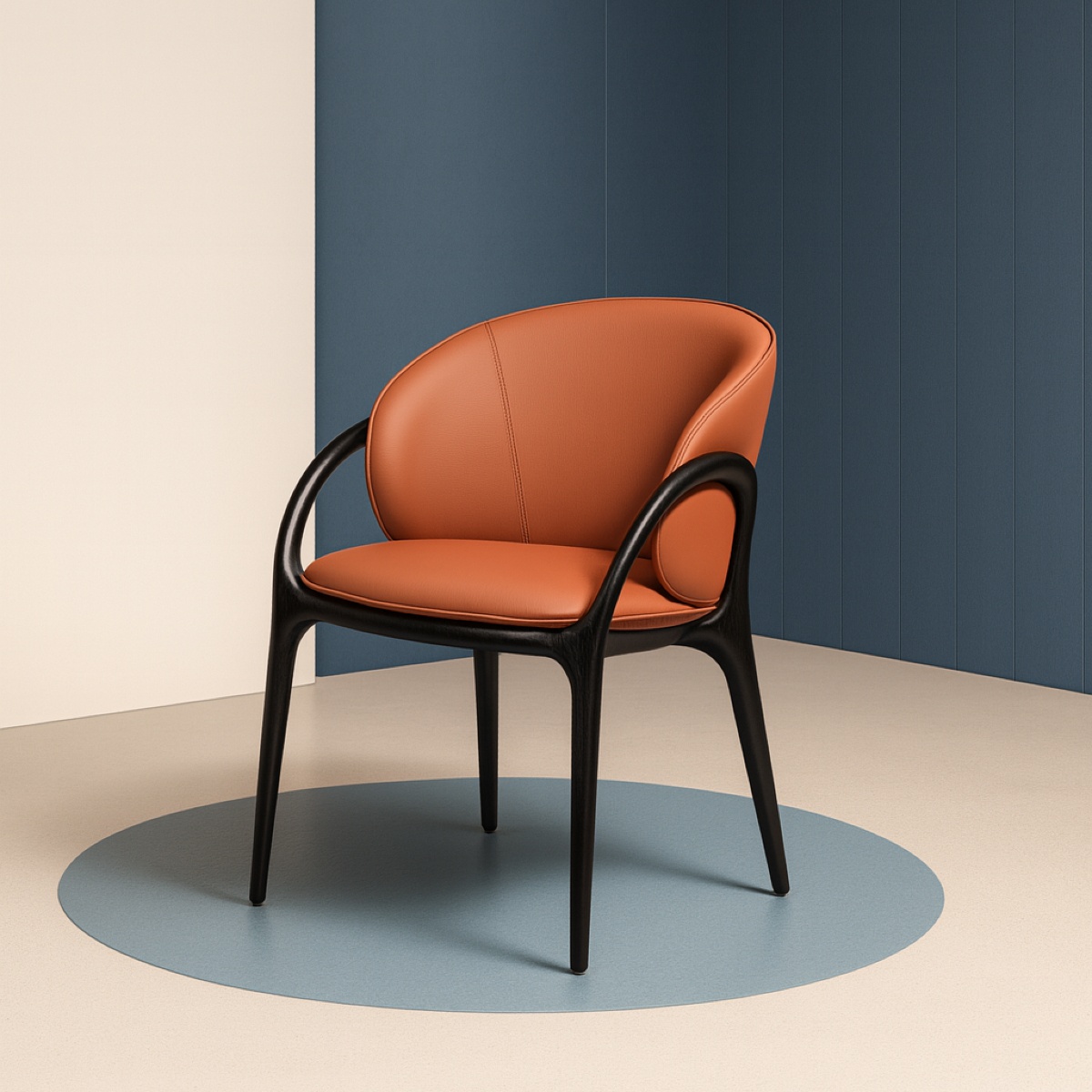 Chaise en cuir terracotta  et pied noir HOBO (lot de 2)