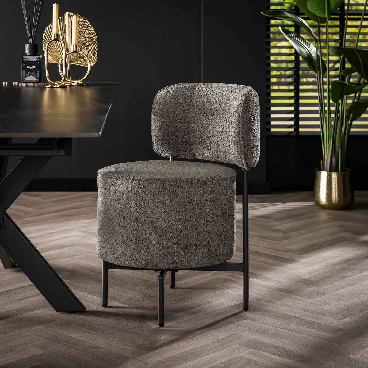 Chaise fauteuil pivotant tissu bouclé gris KOKTA (lot de 2)