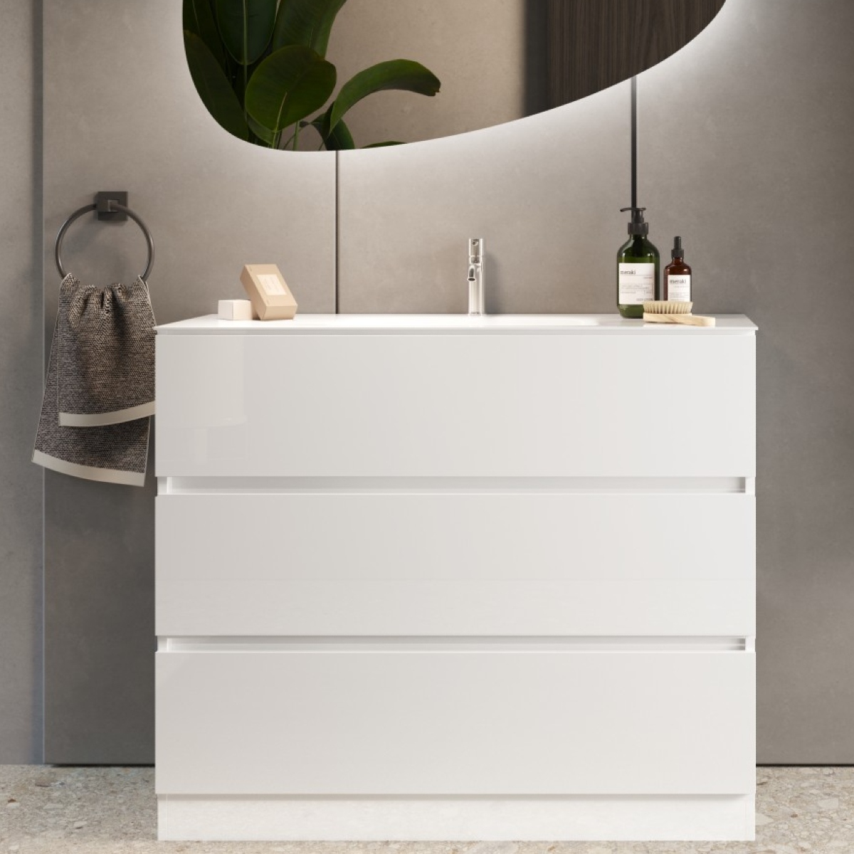 Meuble salle de bain design blanc + vasque L 80cm TANIA