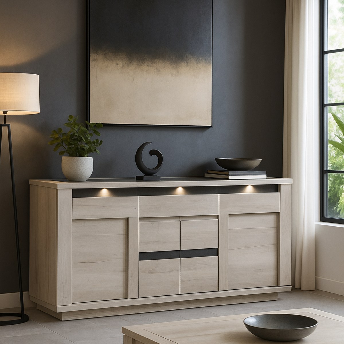 Buffet contemporain 4 portes-1 tiroir chêne blanchi MELINDA2