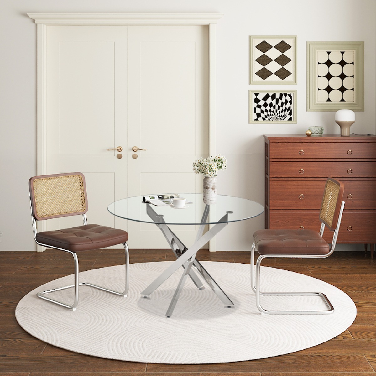 Table à manger ronde design en verre diamètre 120 SILA