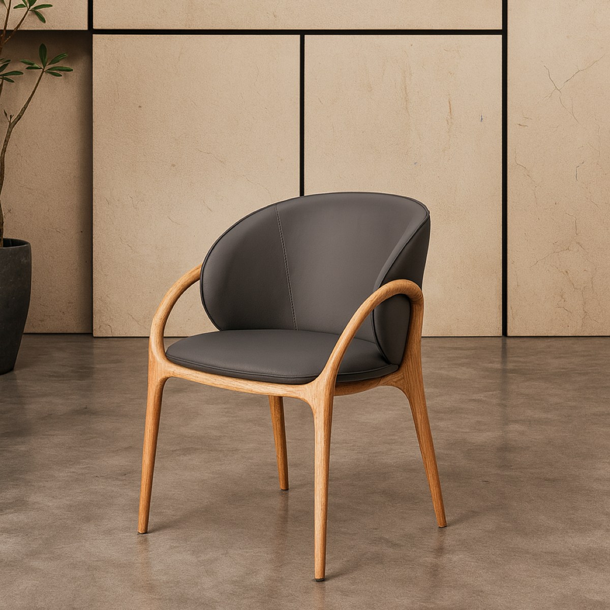 Chaise en cuir gris foncé et pied bois clair HOBY (lot de 2)