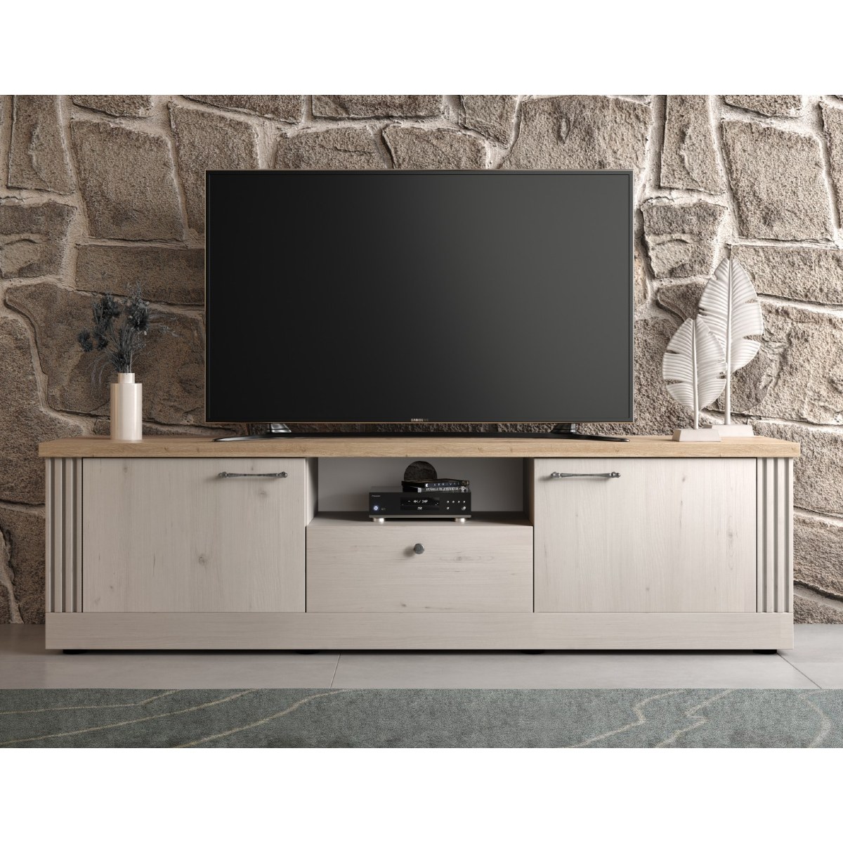 Meuble TV moderne coloris chêne naturel 210cm YANIS