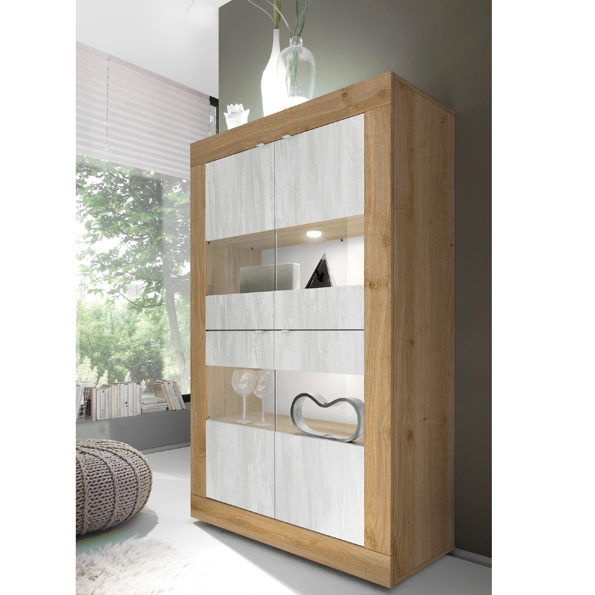 Vitrine moderne bois et blanc 4 portes 100cm CALIA 2