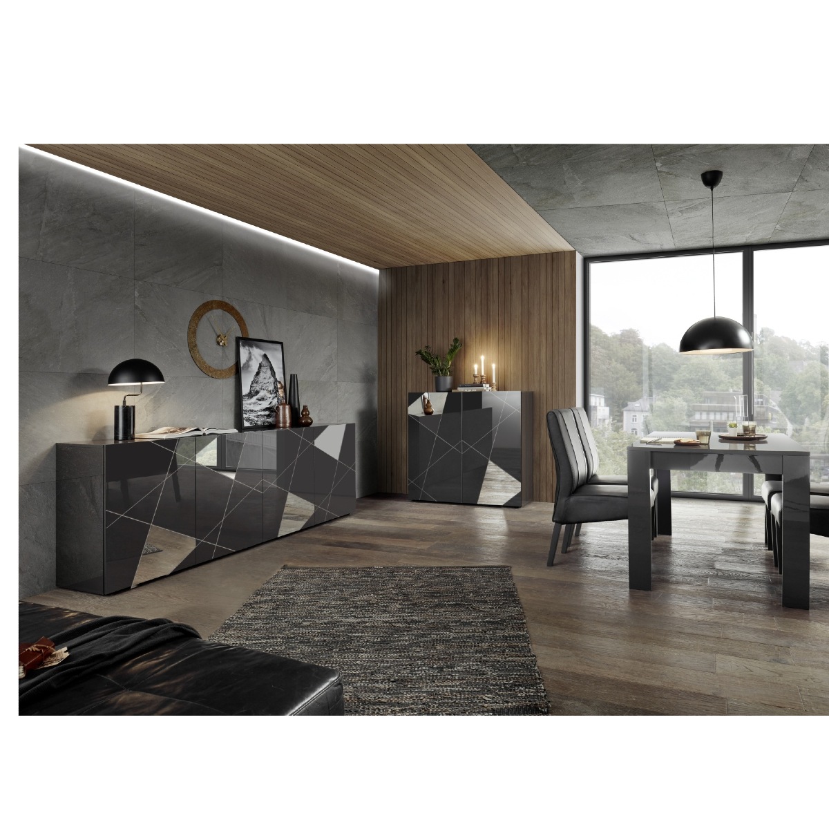 Salle à manger complète moderne laqué gris ANTONIA