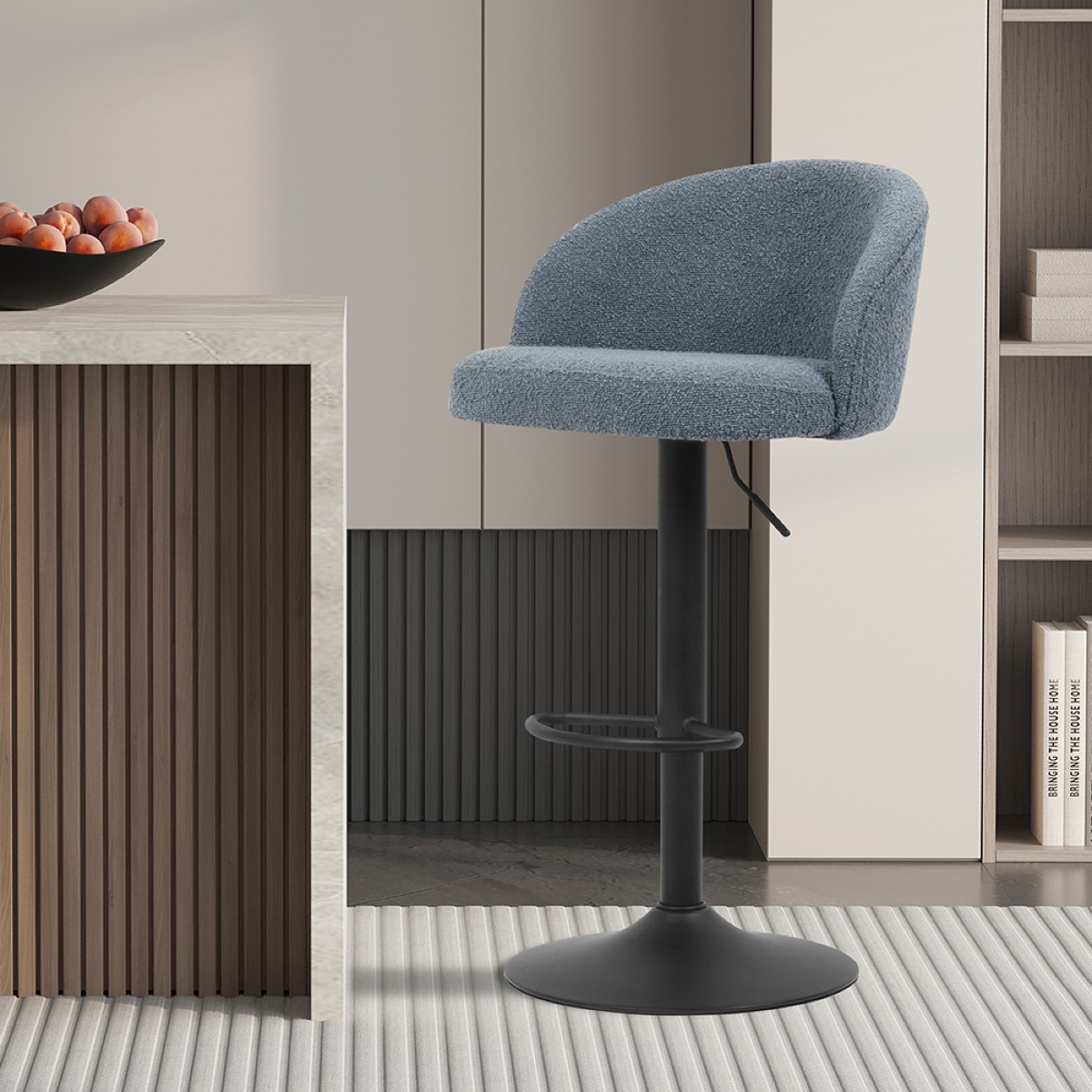 Tabouret de bar pivotant en tissu bouclé bleu RABAT (lot de 2)