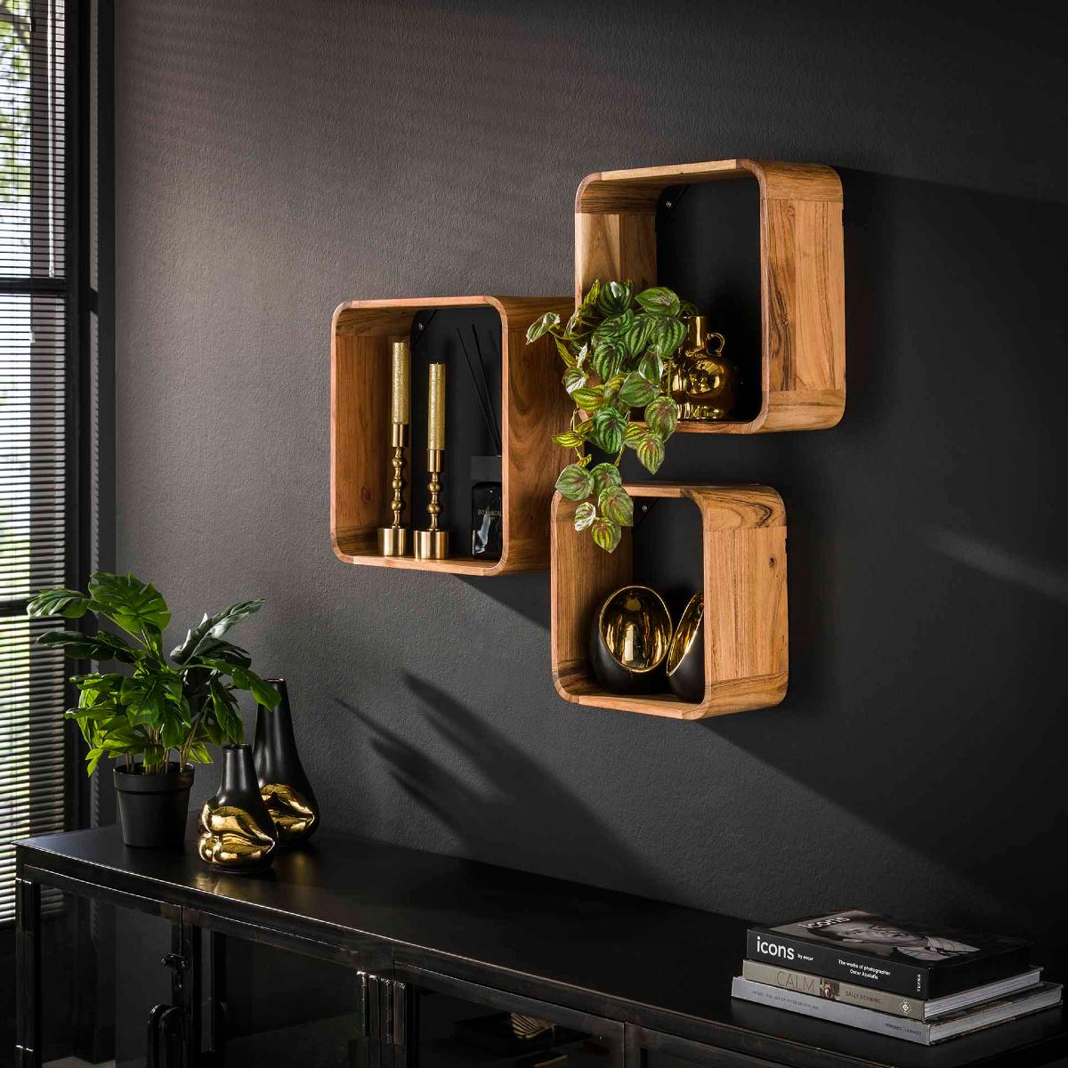 Étagère murale en bois d’acacia massif RIKA (lot de 3)