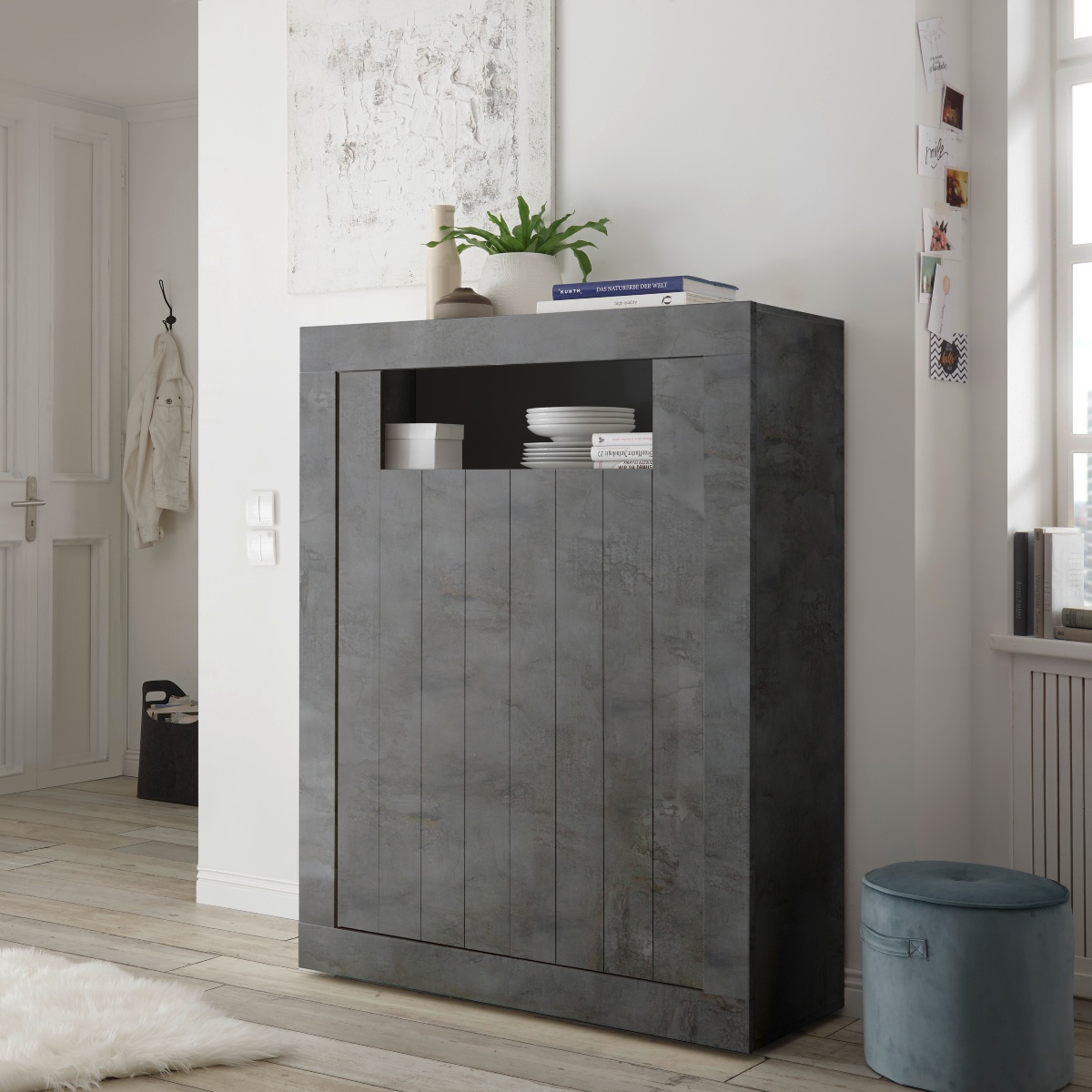 Argentier-bar moderne gris oxyde 2 portes NIO